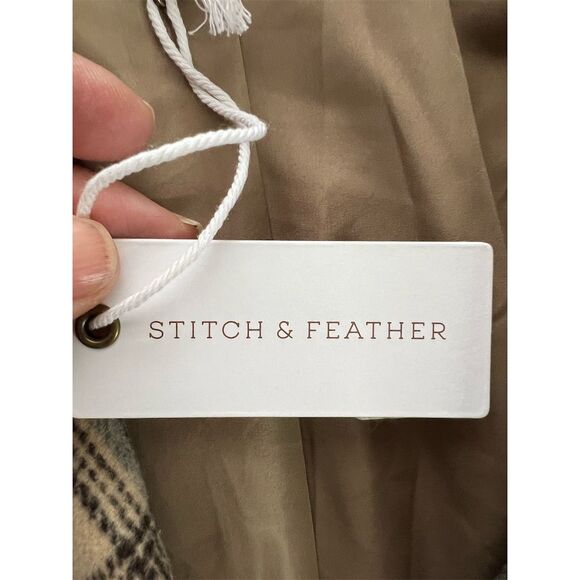 Akaiv Women's Plaid Double-Breasted Coat Taupe Size M Mid-Length - Picture 5 of 8